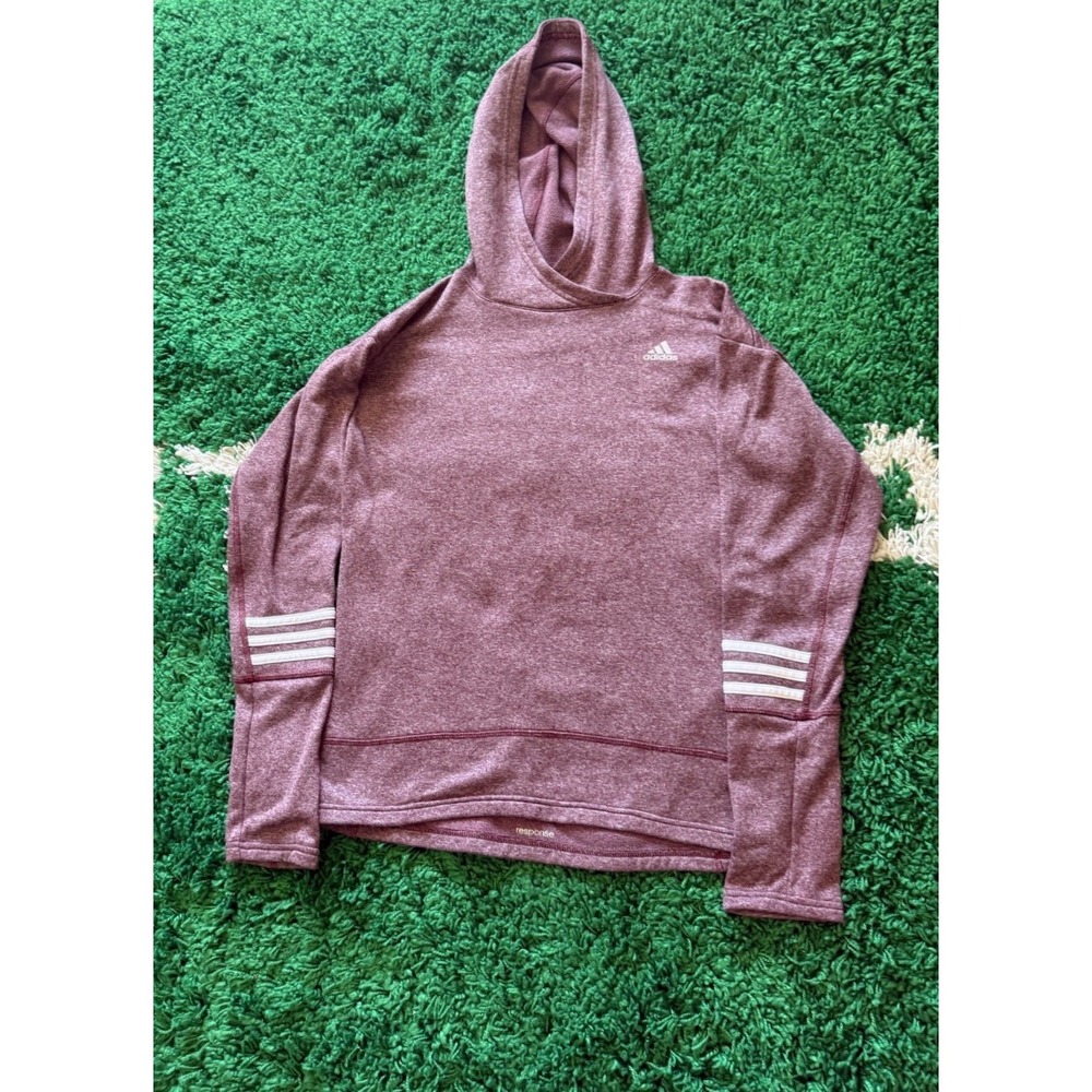 Adidas Running Response Hoodie Maroon Heather 3-Stripes Womens‎ Small